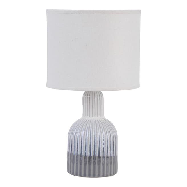 The Libra Company Grey Porcelain Lamp with Ribbed Detailing and White Shade, Large