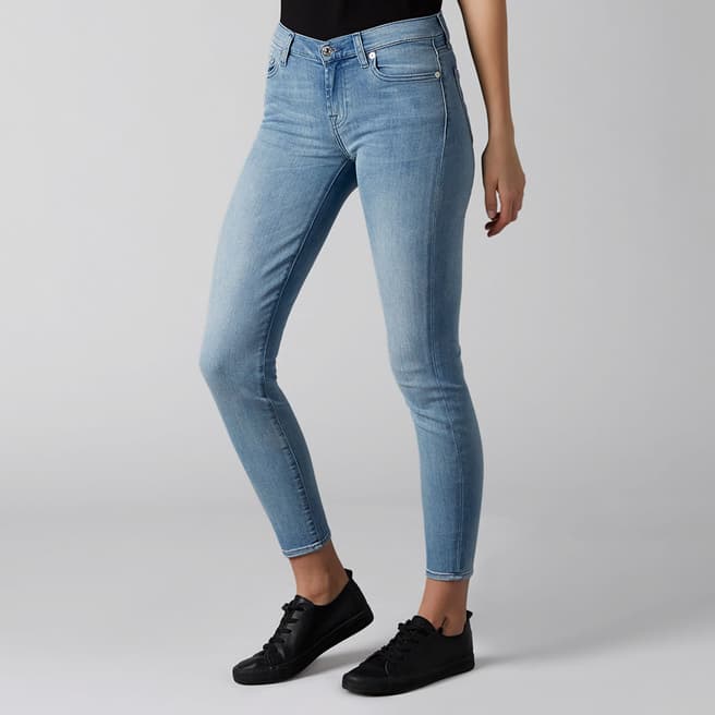 7 For All Mankind Mid Blue Bair Skinny Crop Stretch Jeans