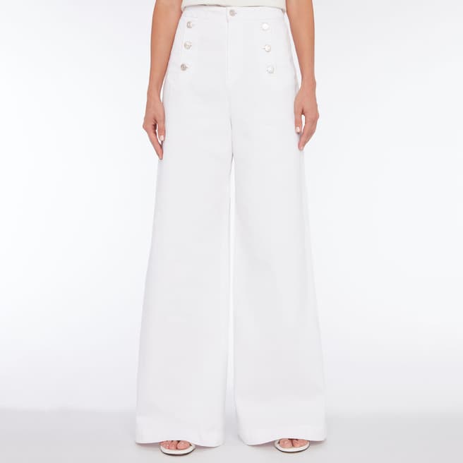 7 For All Mankind White Marina Wide Leg Trousers