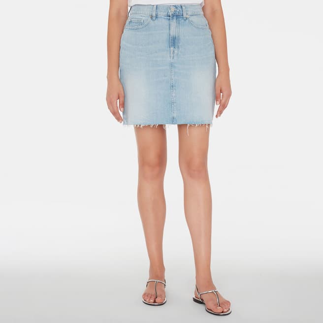7 For All Mankind Light Blue Keira Raw Cut Skirt