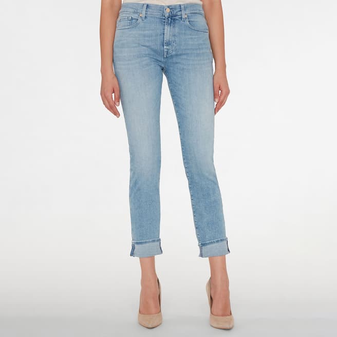 7 For All Mankind Blue Cropped Skinny Stretch Jeans