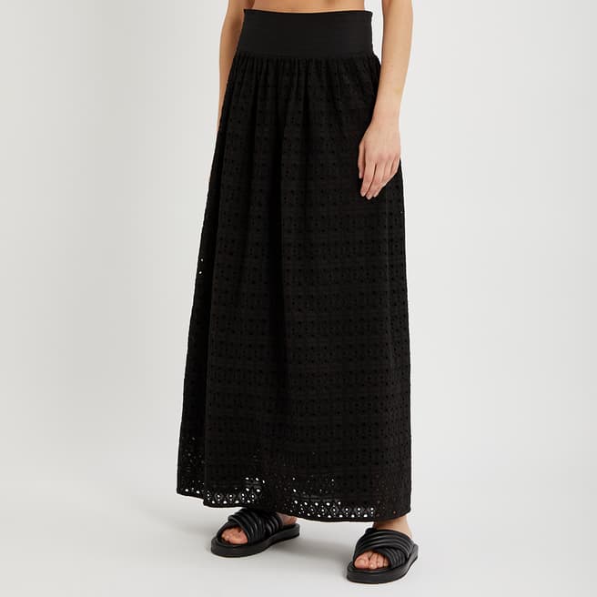 N°· Eleven Black Cotton Broderie Anglaise Maxi Skirt