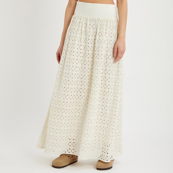 N°· Eleven Off White Cotton Broderie Anglaise Maxi Skirt