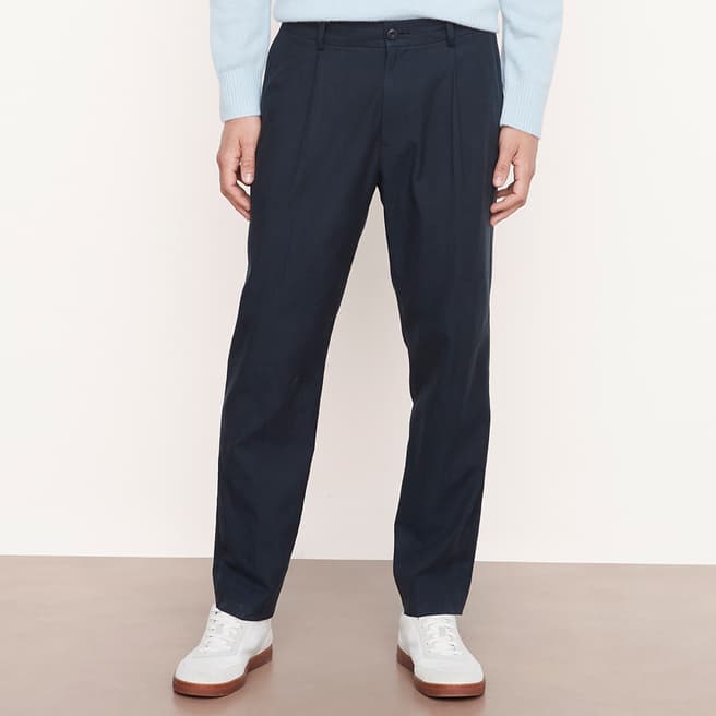 Vince Navy Lyocell Linen Pleated Pant
