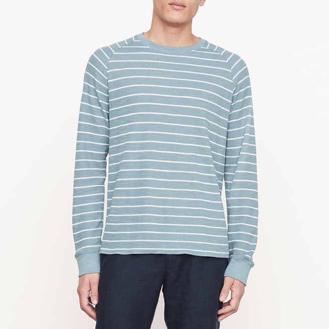 Vince Blue Striped Waffle Crew Top