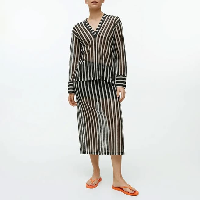 ARKET Black/White Striped Midi Skirt
