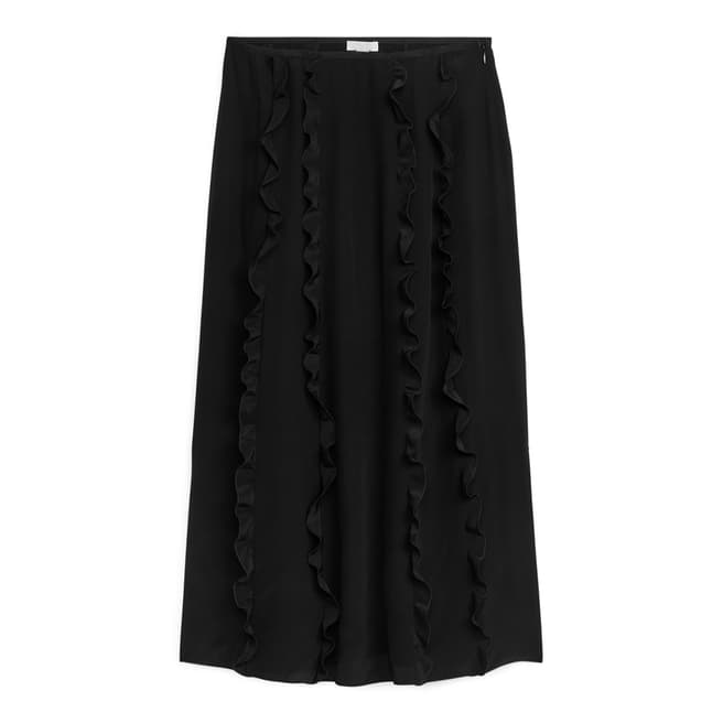 ARKET Black Frill Midi Skirt