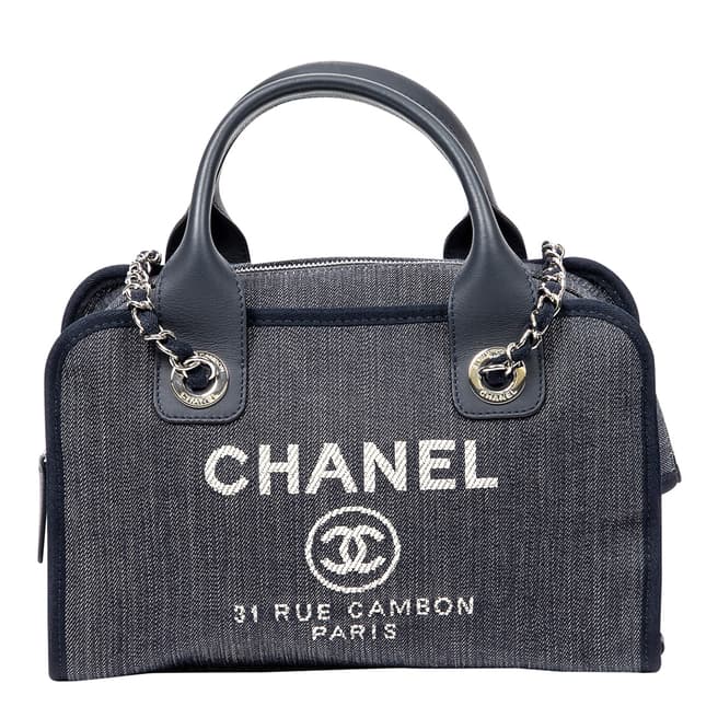 Vintage Chanel Navy Chanel Deauville Bowling Bag Shoulder Bag