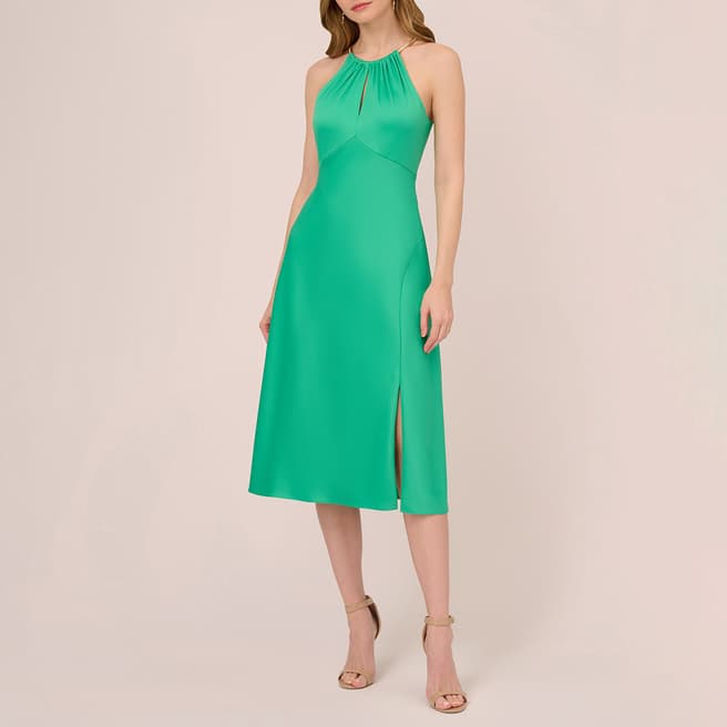Adrianna Papell Green Satin Crepe Halter Dress
