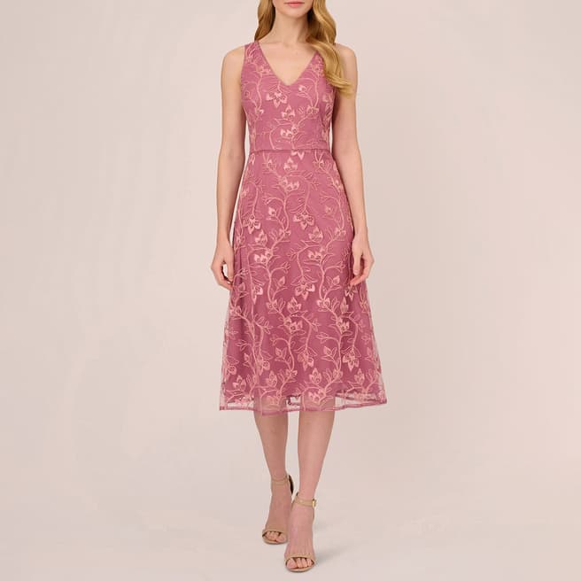Adrianna Papell Pink Floral Sequin Embroidery Dress