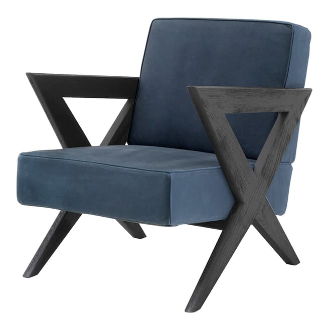 Eichholtz Felippe Chair, Black Oak & Blue Nubuck