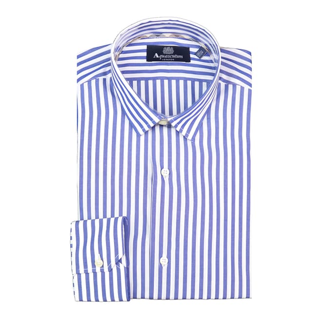 Aquascutum Dark Blue & White Wide Stripe Cotton Shirt