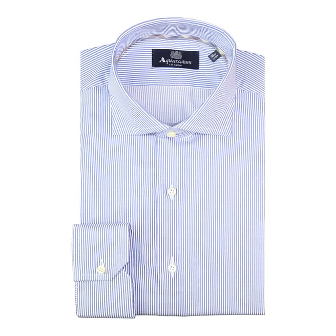 Aquascutum Blue Stripe Long Sleeve Cotton Shirt