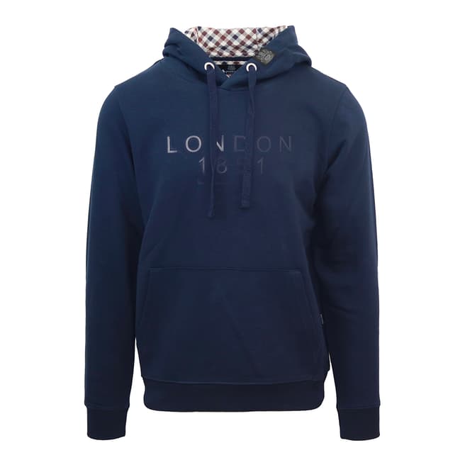 Aquascutum Navy Large Embroidered Chest Logo Cotton Hoodie