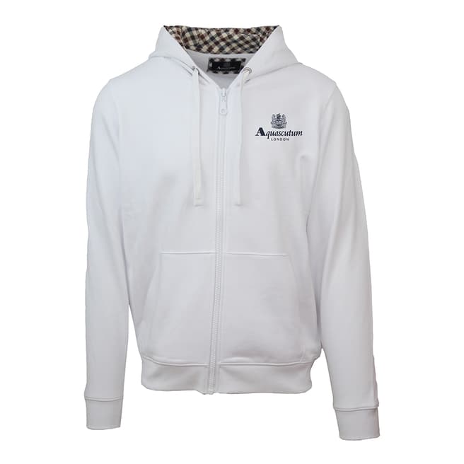 Aquascutum White Crest Logo Zipped Cotton Hoodie