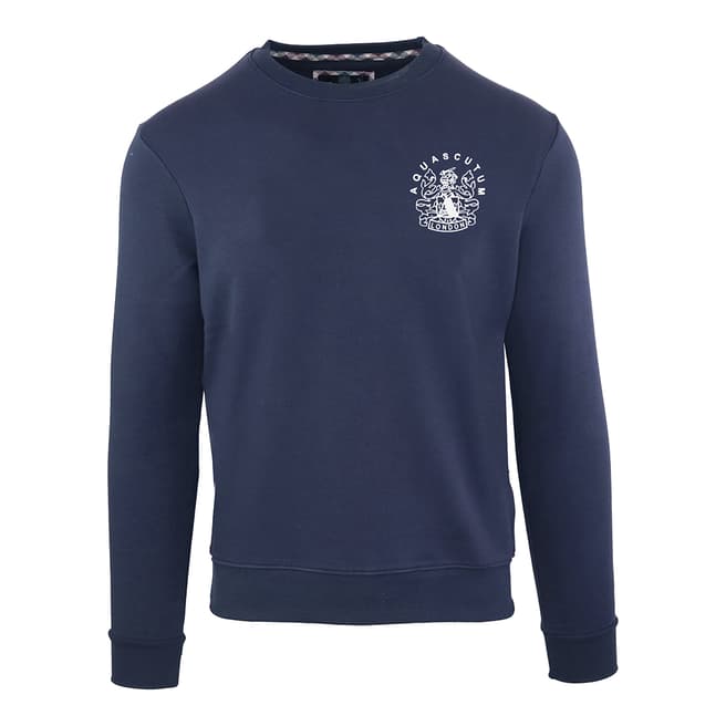 Aquascutum Navy Crest Logo Cotton Sweatshirt