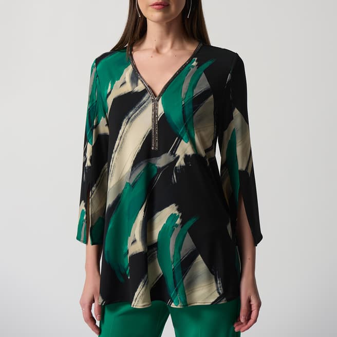 Joseph Ribkoff Black Abstract Print Fit and Flare top