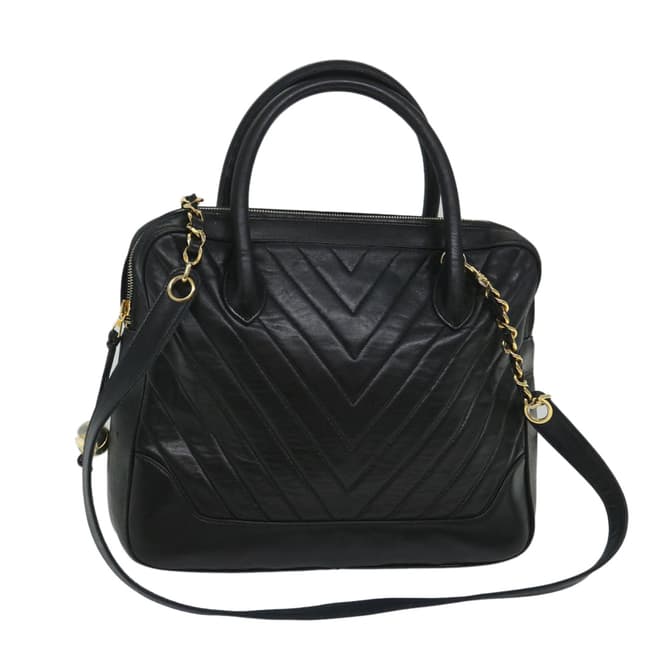 Vintage Chanel Black V-Stich Handbag Bag