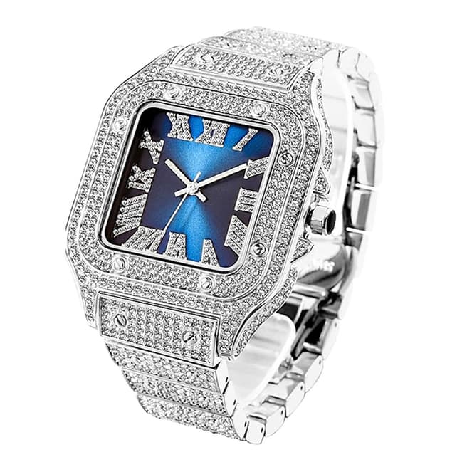 Stephen Oliver 18K White Gold Blue Dial Tank Watch