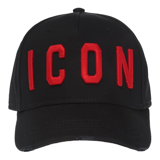 DSquared2 Black/Red 'ICON' Embroidered Logo Cotton Cap