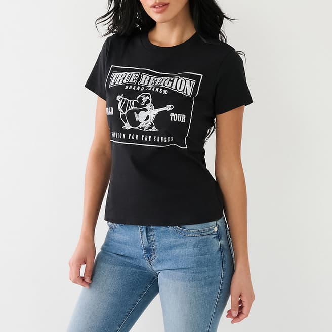 True Religion Black Glitter Logo Cotton T-Shirt