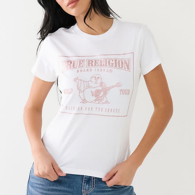 True Religion White Glitter Logo Cotton T-Shirt