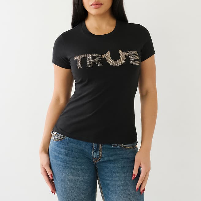 True Religion Black Studded Crew Cotton T-Shirt