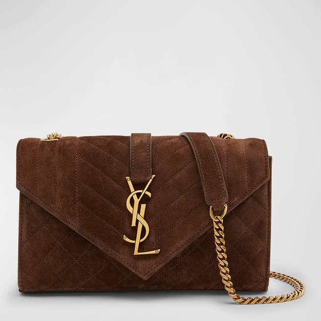 Yves Saint Laurent Bark Brown YSL Medium Envelope Shoulder Bag