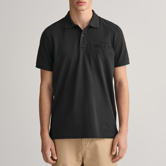 Gant Black Tonal Shield Logo Cotton Polo Shirt