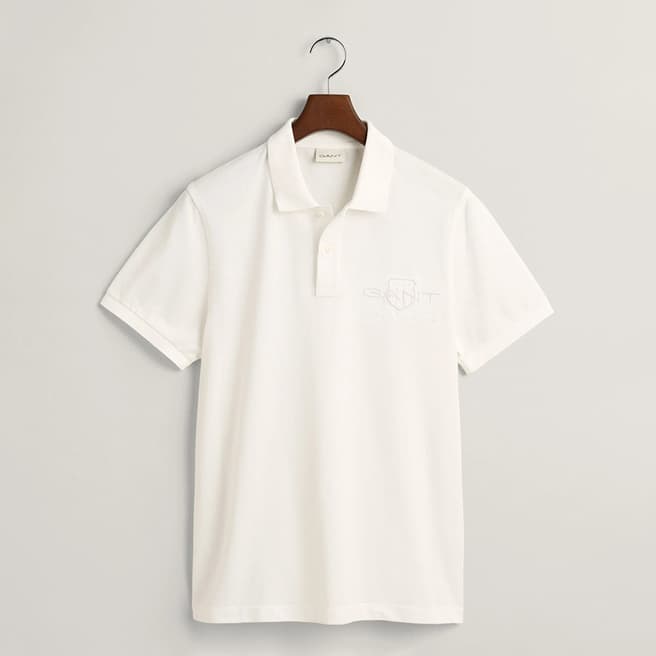 Gant White Tonal Shield Cotton Polo Shirt