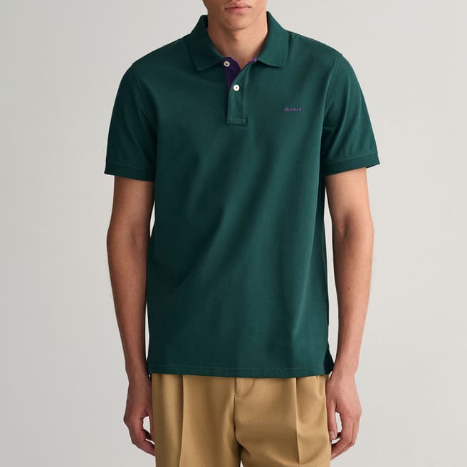 Gant Dark Green Contrast Pique Cotton Polo Shirt