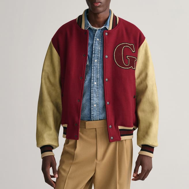 Gant Red Varsity Padded Wool Blend Jacket