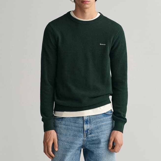 Gant Dark Green Pique Cotton Sweatshirt