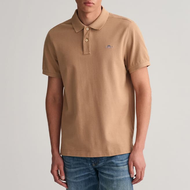 Gant Camel Shield Pique Cotton Polo Shirt