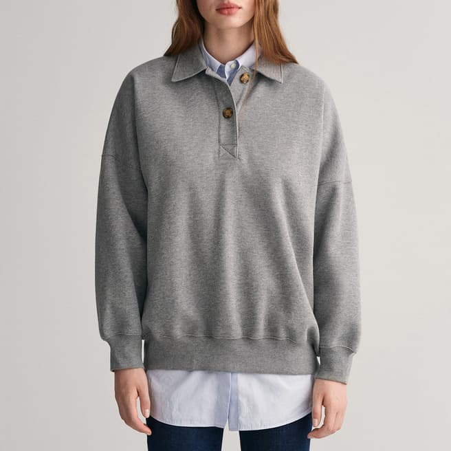 Gant Grey Oversized Cotton Blend Polo Sweatshirt