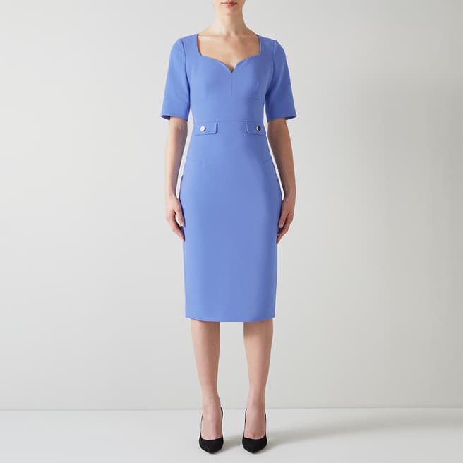L K Bennett Blue Diana Fitted Midi Dress