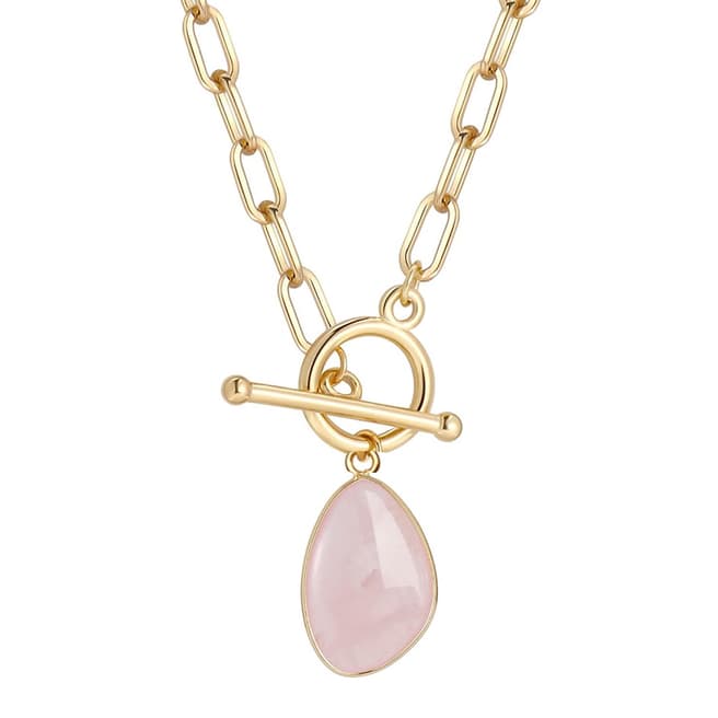 Liv Oliver 18k Gold Pink Quartz Drop Toggle Necklace