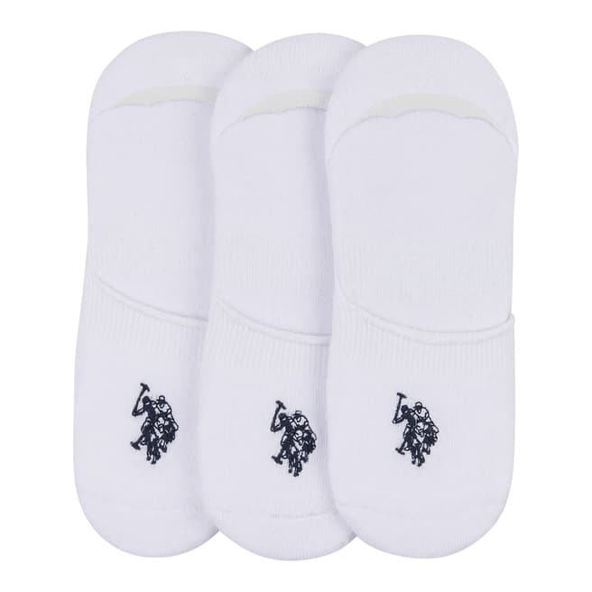 U.S. Polo Assn. White 3 Pack Cotton Blend Invisible Socks