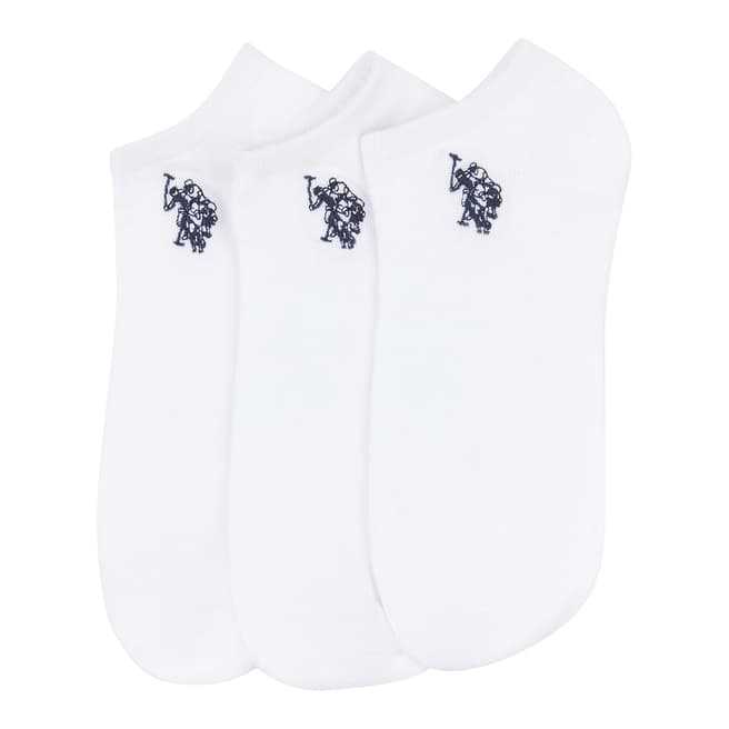 U.S. Polo Assn. White 3 Pack Short Cotton Blend Sport Socks