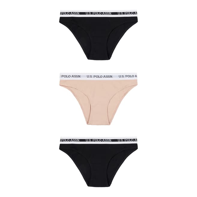 U.S. Polo Assn. Black/Nude 3-Pack Cotton Bikini Brief