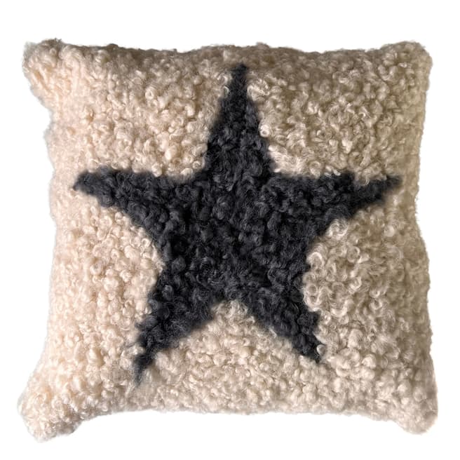 AUSKIN Sheepskin Cushion SW4 Curly Star Antracite Pearl Square 35cm