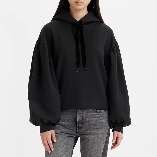 Levi's Black Akane Ruched Cotton Hoodie