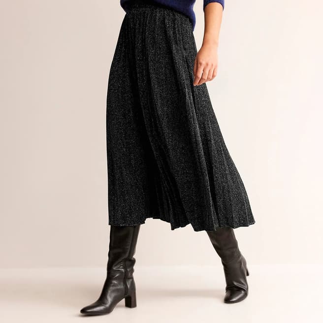 Boden Black Jersey Metallic Pleated Skirt