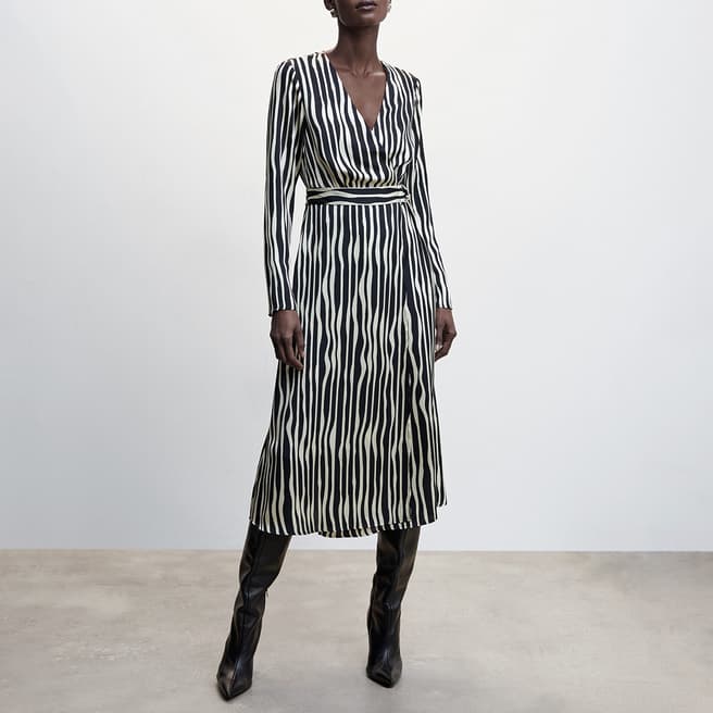 Mango Black Striped Midi Dress