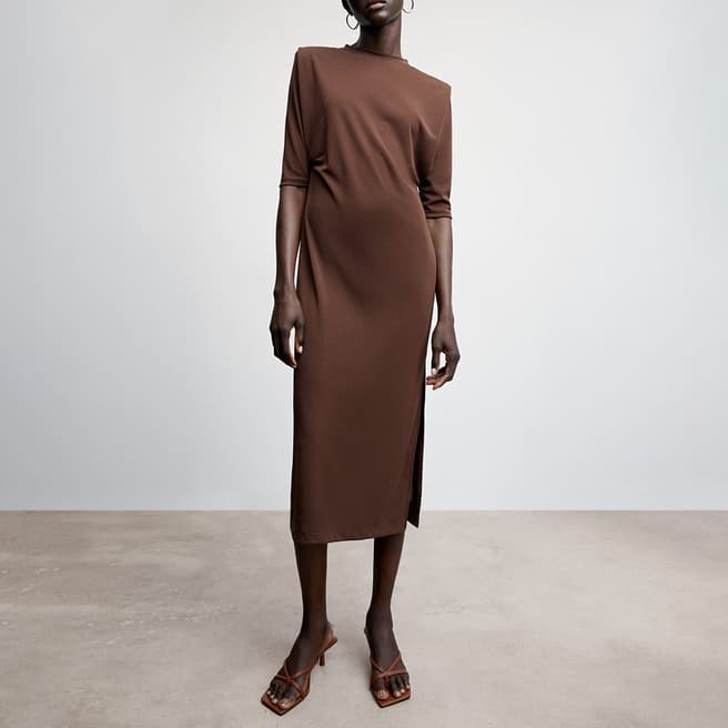 Mango Brown Short-Sleeved Dress 
