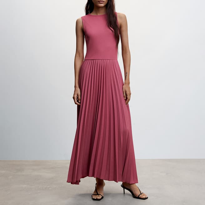 Mango Pink Pleated Knitted Dress