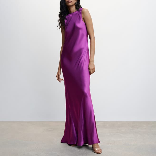 Mango Violet Open-Back Satin-Effect Dress