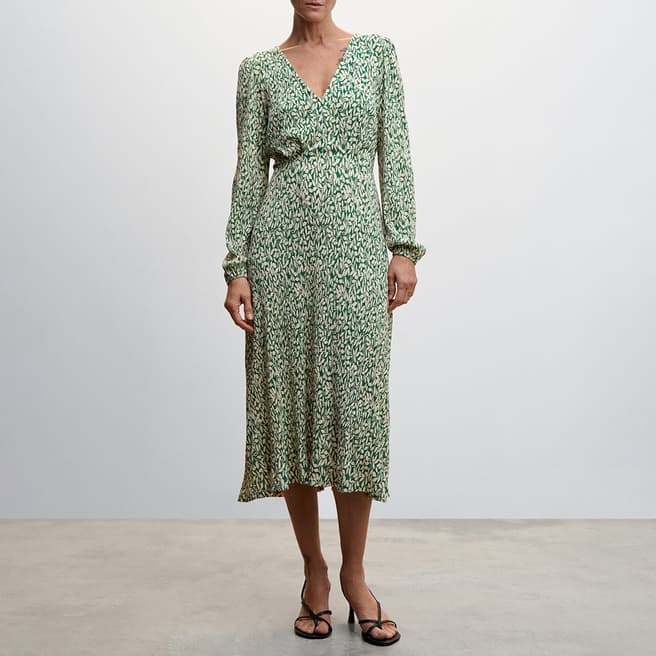 Mango Green Textured Printed Dress