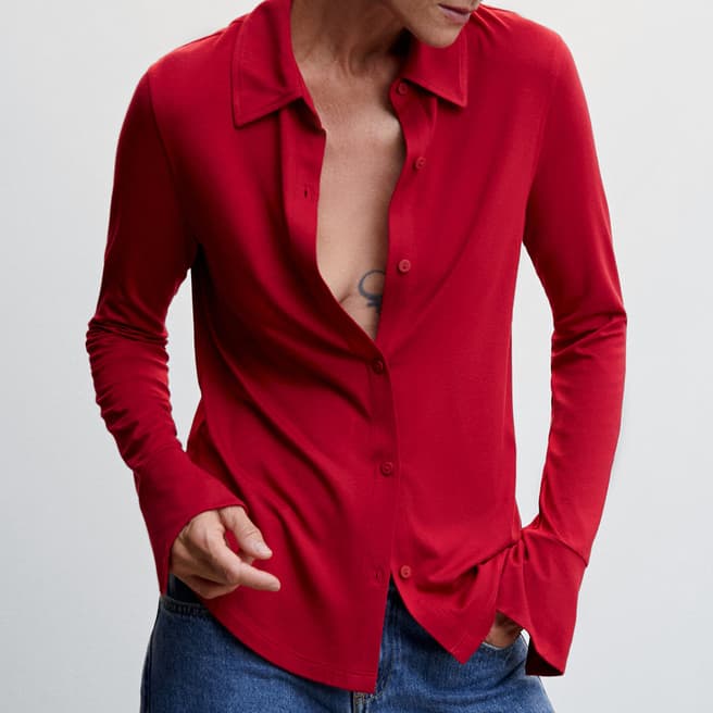 Mango Red Buttoned Flowy Shirt
