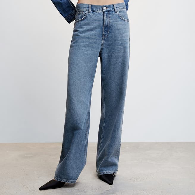 Mango Dark Blue High Waist Loose-Fit Wideleg Jeans